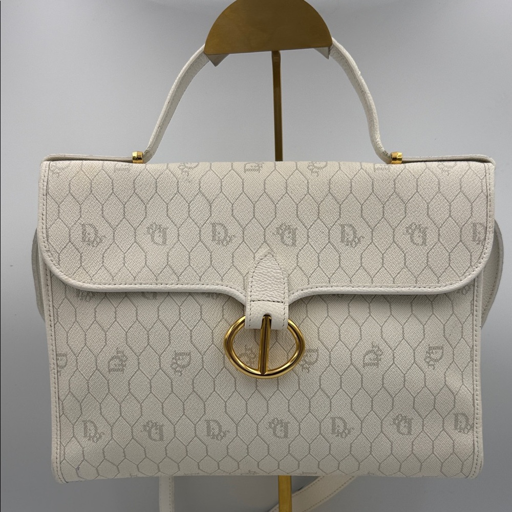 Vintage Christian Dior Honeycomb Canvas Ring Flap Shoulder Bag